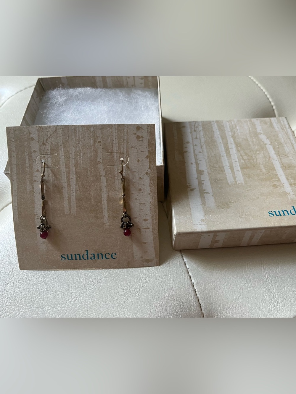 Sundance Long Dangle Earrings with Red Bead